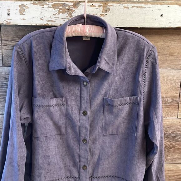 Alfred Dunner Ladies Petite Plum Long Sleeve Shirt Jacket, Size 16P, Purple - Picture 2 of 8